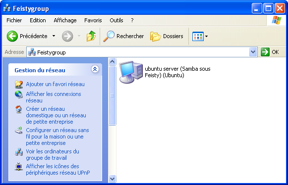 Vue du serveur dans le Voisinage réseau